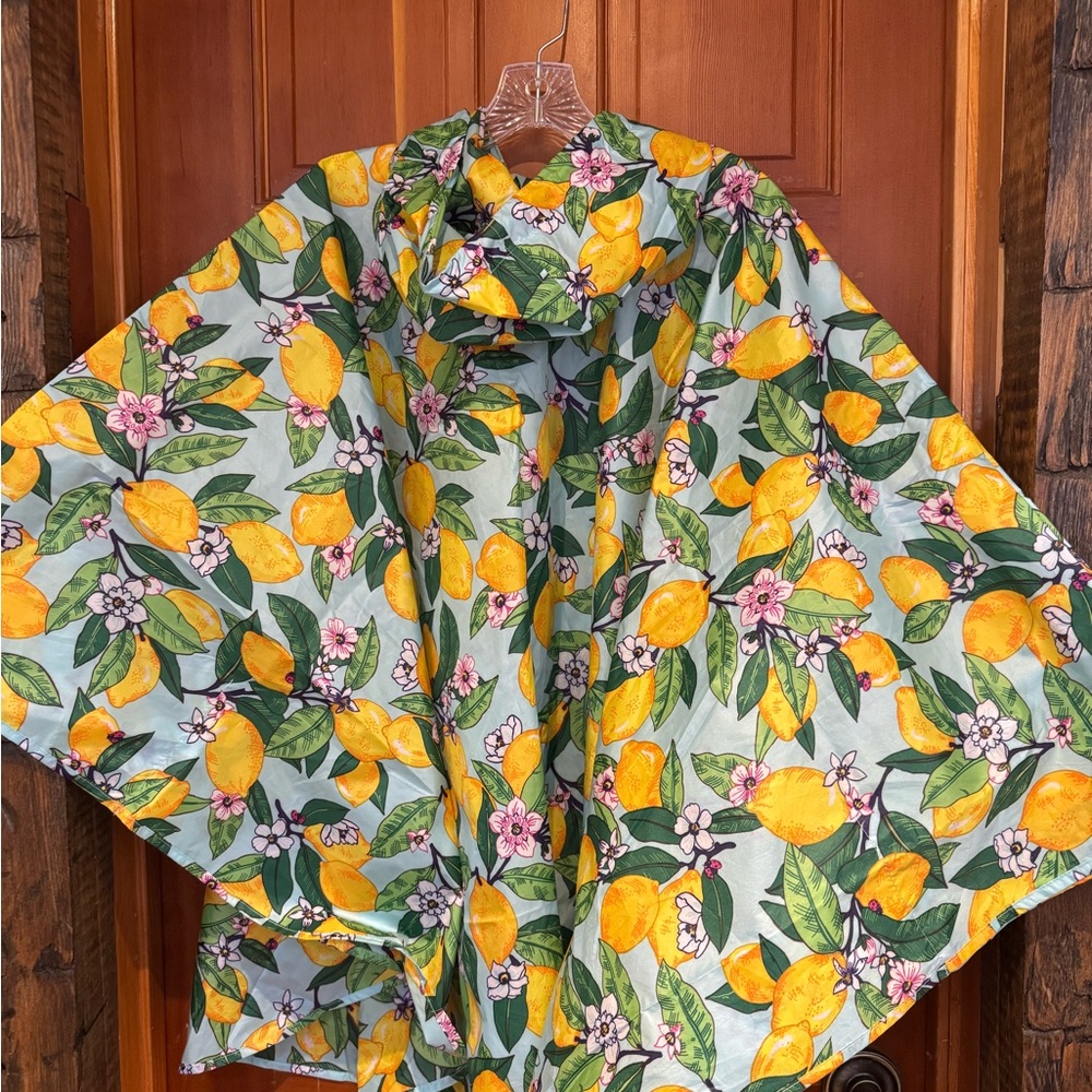 Vera Bradley Lemon Grove Hooded Rain Poncho in Mint and Yellow - Picture 3 of 6
